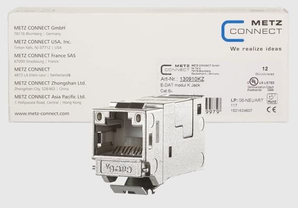 METZ CONNECT E-DAT-modul Keystone Cat.6A Jack 180°, PU på 12 (130910KZ)