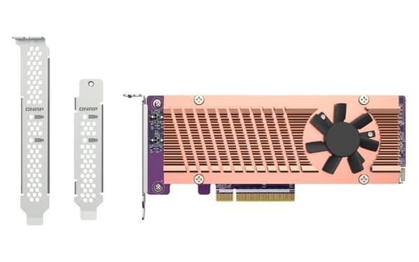 QNAP QM2-2P-384 - Lagringskontroller - PCIe 3.0 - låg profil - PCIe 3.0 x8 Brun, Grå