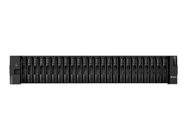 Lenovo ThinkSystem DE4000F 2U24 SFF controller enclosure - Harddiskarray - 24 brønner (SAS-3) - iSCSI (10 GbE), iSCSI (25 GbE) (ekstern) - kan monter Sort