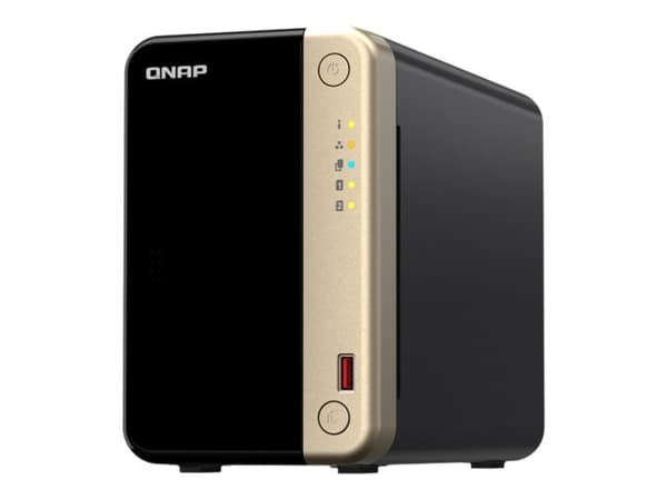 QNAP TS-264, NAS, Tower, Intel® Celeron®, N5095, 8 GB, 0 TB Svart, Guld