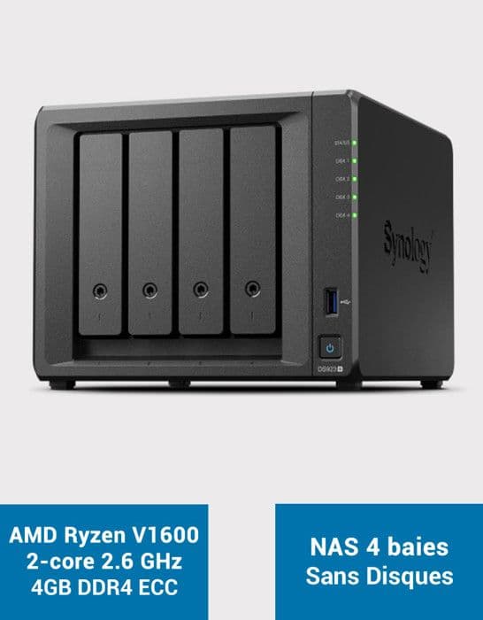 SYNOLOGY NAS-server med 4 fack - DS923+ Svart