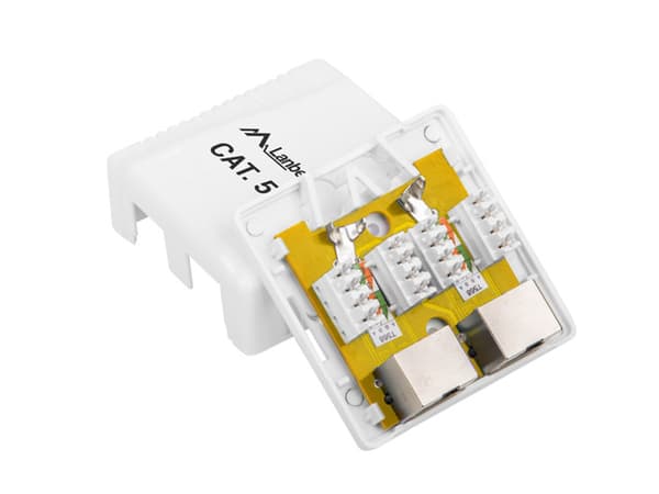Gniazdo natynkowe 2x RJ45 Kat.5E białe ekranowane