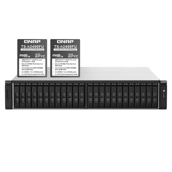Qnap Ts-h2490fu-7302p-128g Nätverks-nas-hårddisk Svart, Grå