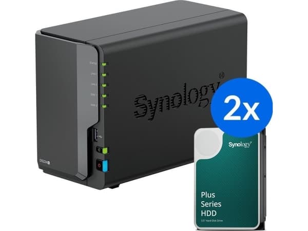 Synology Server Synology DS224+ /24T | 2-bay NAS-server med disker med en total kapasitet på 24TB, Tower