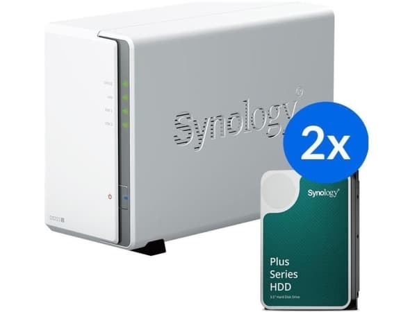 Synology DS223j /4T | 2-bay NAS-server i ie med 4TB total lagring, Tower
