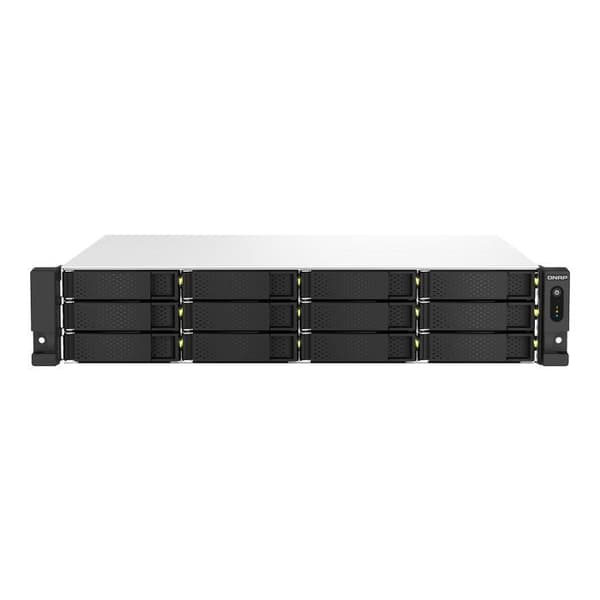 NAS QNAP TS-1264U-RP-8G - 12 Fack - Quadricore - 2,5GbE - PCIe Gen3 x2 - USB 3.2 Gen 2 Gjuten aluminium, Svart