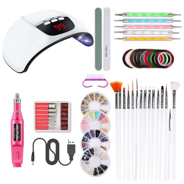 Elektrisk nagelborrsats, 11 i 1 tyst elektrisk nagelfil med 45W UV-nagellampa etc, för salong och hem
