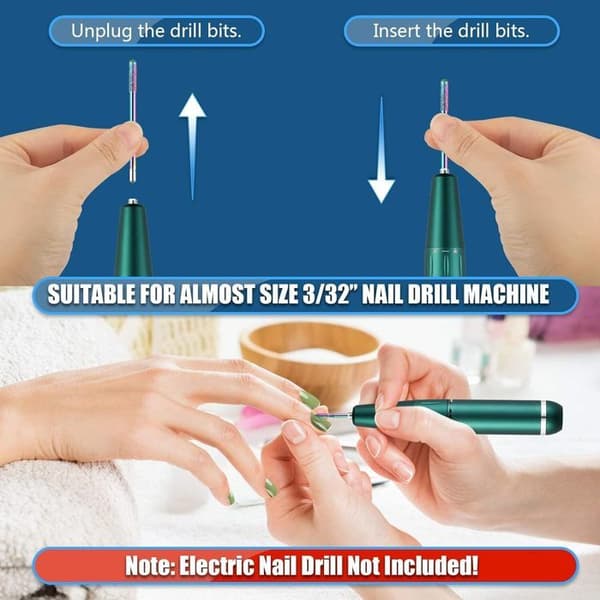 Set med 19 elektriska nagelborr - spikborr - för manikyr, pedikyrverktyg, nagelkonstverktyg