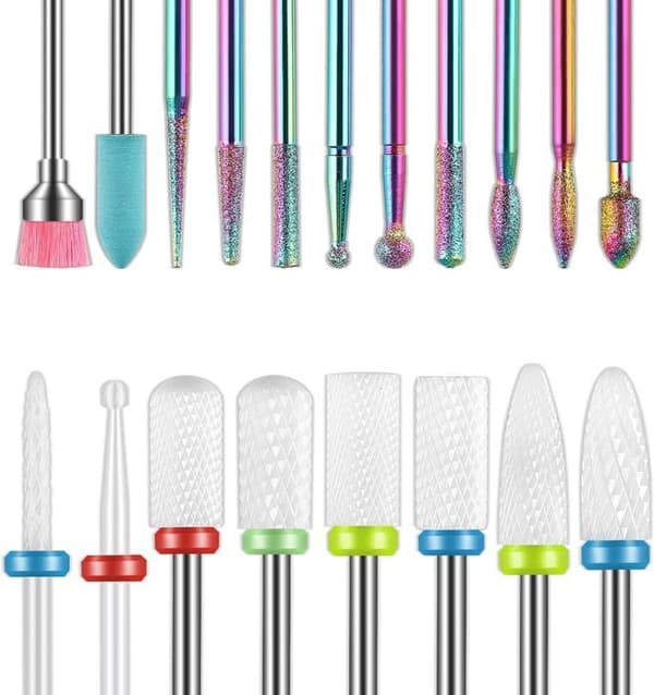 Set med 19 elektriska nagelborr - spikborr - för manikyr, pedikyrverktyg, nagelkonstverktyg