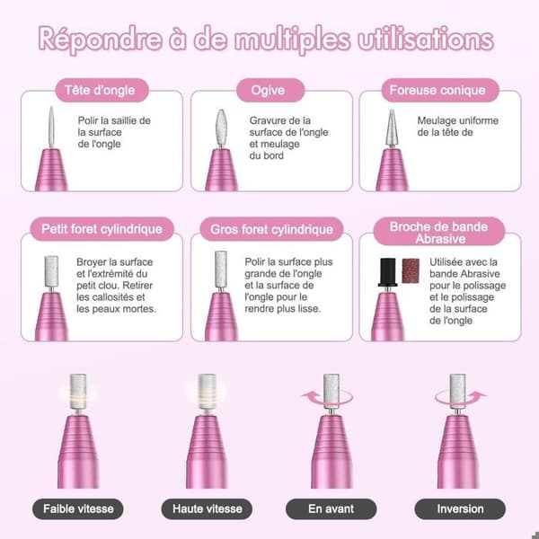 Nagelborrmaskin - Elektrisk nagelfilsmaskin för nagelmanikyr - Rosa, USB 20000 RPM - för akryl- och gelnaglar
