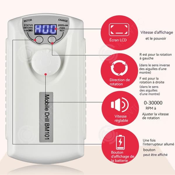 INN Professional Nail Drill 2000mah elektrisk nagelfil med 6 typer av sliphuvuden och justerbar i 2 positioner