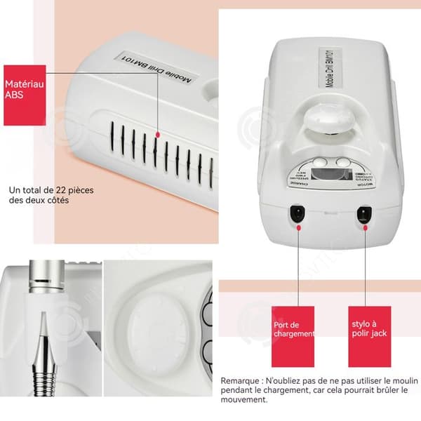INN Professional Nail Drill 2000mah elektrisk nagelfil med 6 typer av sliphuvuden och justerbar i 2 positioner