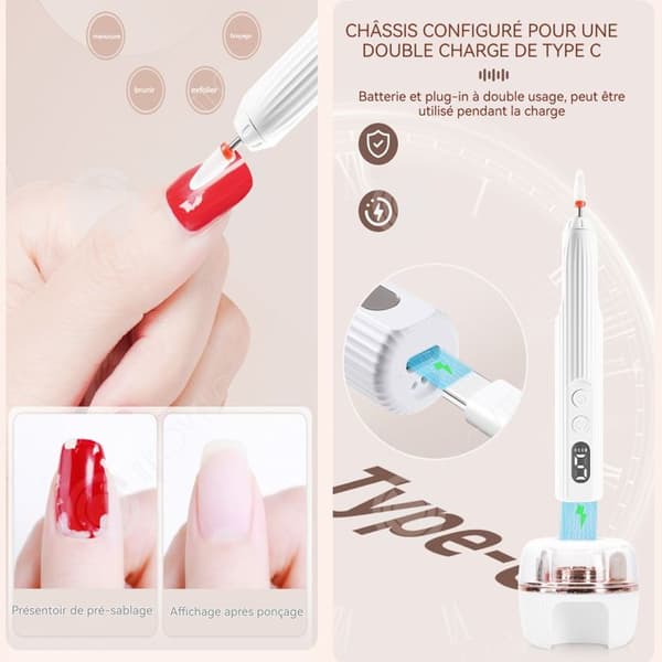 INN Elektrisk nagelfil 5 hastigheter med 6 sliphuvuden professionell nagelslipare med laddningsbas och nagellampa