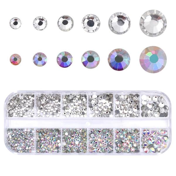 12st Rhinestone i olika storlekar i ask - Nageldekorationer