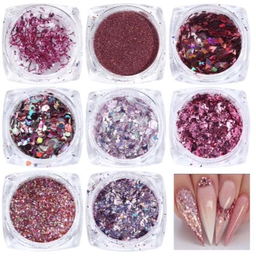 8 kpl kynsi glitter glitteriä, kynsikoristeita