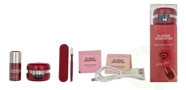 Le Mini Macaron Ruby Red! - Semi-Permanent Nail Polish Set 6 piece 3 in 1 Gel/Led Lamp/Nail File/Cuticle Pusher/10 Removal Pads/Degreasing Wipes