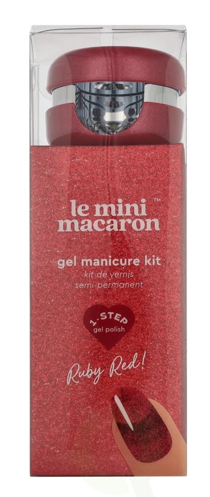 Le Mini Macaron Ruby Red! - Semi-Permanent Nail Polish Set 6 piece 3 in 1 Gel/Led Lamp/Nail File/Cuticle Pusher/10 Removal Pads/Degreasing Wipes