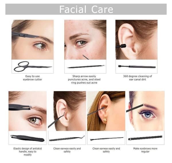 18st professionella nagelklippare kit, manikyrset, verktygssats för ansiktsvård, med förvaringsväska