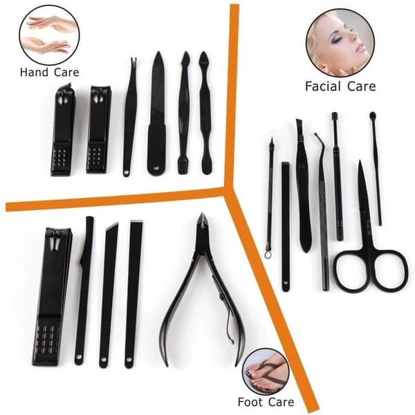 18st professionella nagelklippare kit, manikyrset, verktygssats för ansiktsvård, med förvaringsväska