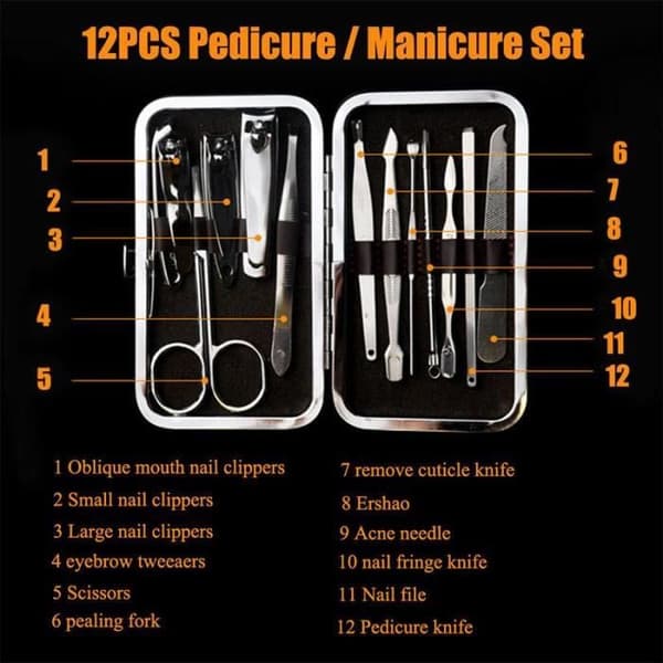 Set Manikyr Pedikyr Kit Nail Grooming Kit Dam/Man Tång 12 delar