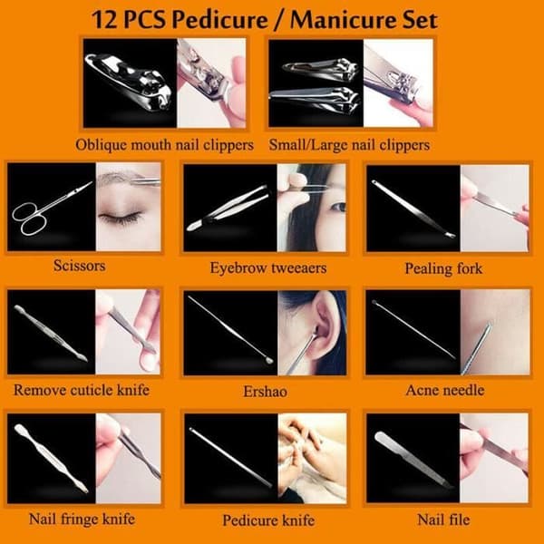 Set Manikyr Pedikyr Kit Nail Grooming Kit Dam/Man Tång 12 delar