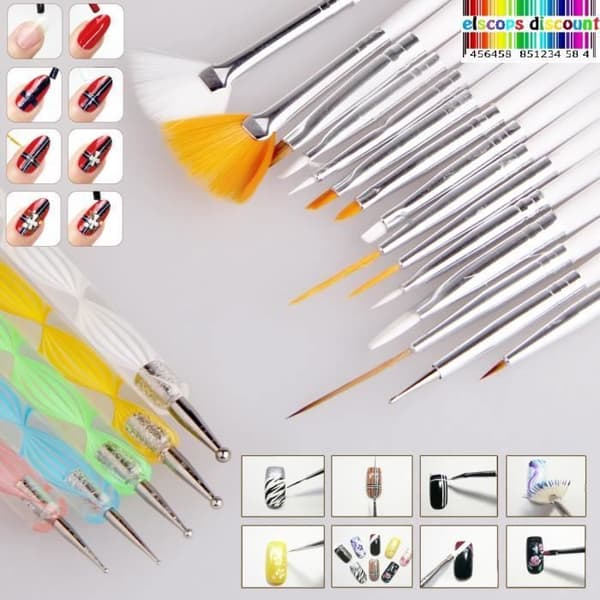Kit med 20 Dotting Tool-borstar för nagelkonst