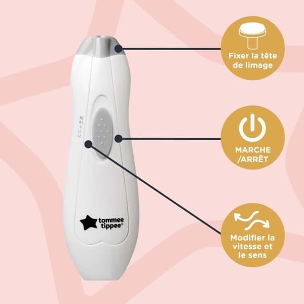 Elektrisk nagelfil - TOMMEE TIPPEE - Nagelklippare - LED-belysning - 6 filhuvuden - Baby och vuxen
