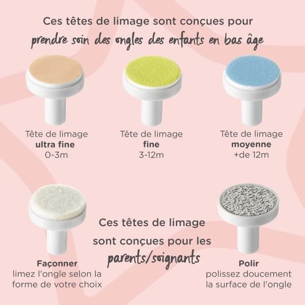 Elektrisk nagelfil - TOMMEE TIPPEE - Nagelklippare - LED-belysning - 6 filhuvuden - Baby och vuxen