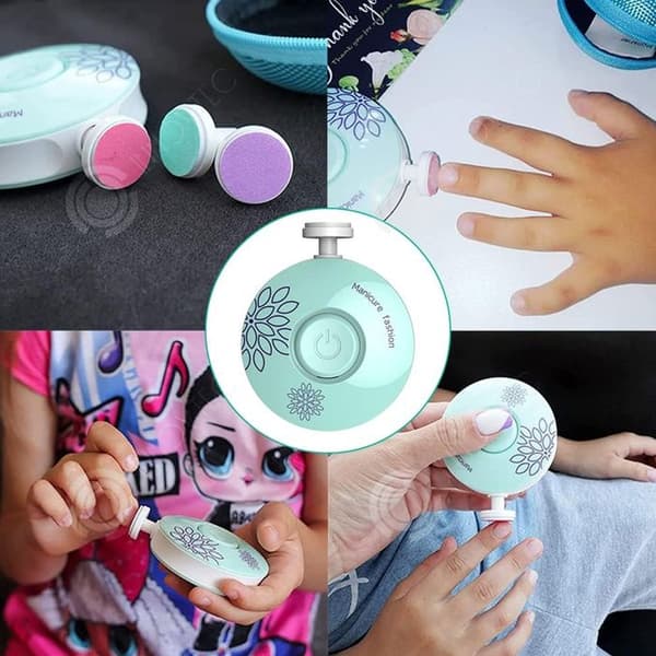 INN Elektrisk nagelfil för barn Nagelklippare för barn med 6 sliphuvuden Lämpar sig för barn och vuxna Grön