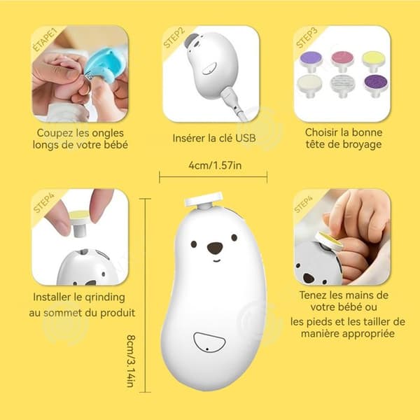 INN Elektrisk nagelklippare 150mAH Med 6 sliphuvuden 2 justerbara hastigheter Varmt arbetsljus Liten bärbar nagelfil