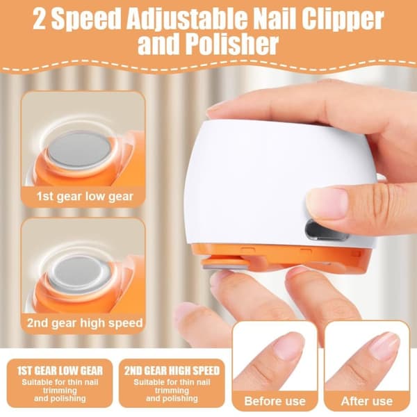 Lollanda 2 i 1 Elektrisk nagelklippare, sladdlös uppladdningsbar automatisk nageltrimmer med LED-ljus och förvaring av nagelrester