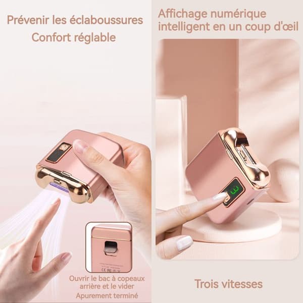 Nagelfil elektrisk manikyrset 76x65x29mm 500mah justerbart med 3 hastigheter intelligent digital display rundad rosa