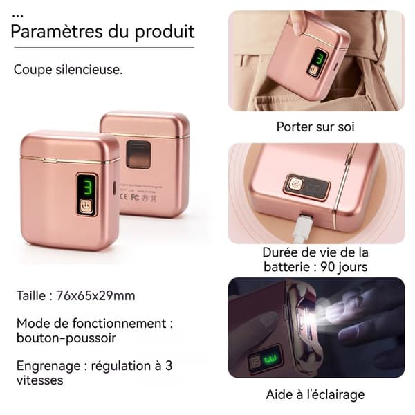 Nagelfil elektrisk manikyrset 76x65x29mm 500mah justerbart med 3 hastigheter intelligent digital display rundad rosa