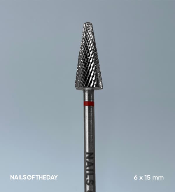 NAILSOFTHEDAY hårdmetalskærer - rød kegle 6x15 mm