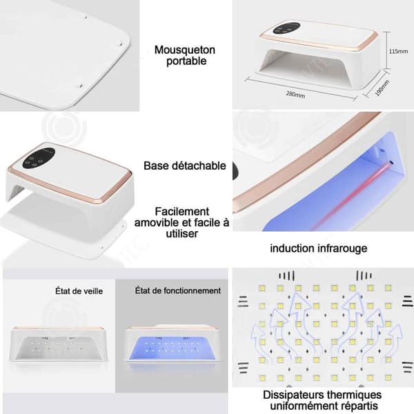 INN Nageltork 28x19x11,5cm 380w ABS Plast 90 LED-lampor Infraröd Smart Sensor Schemalagd Switching Nageltork