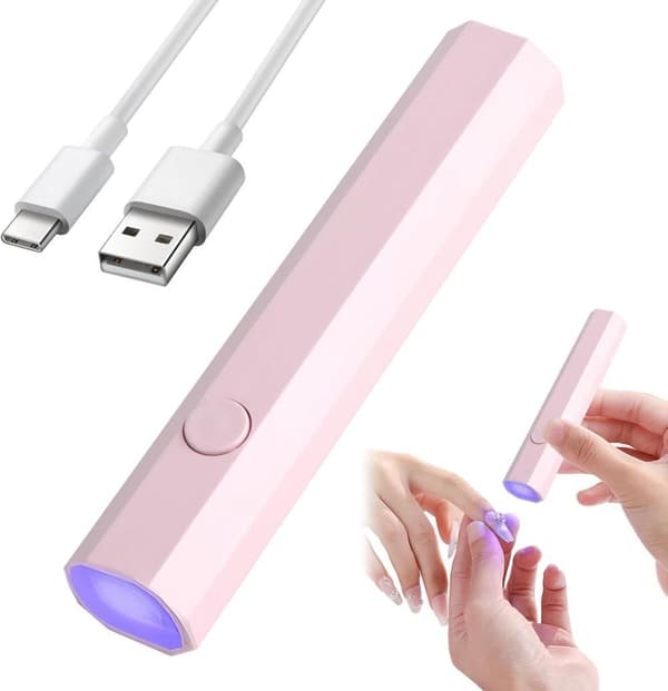 Mini UV-lamppu geelikynsille, ladattava-vaaleanpunainen/valkoinen