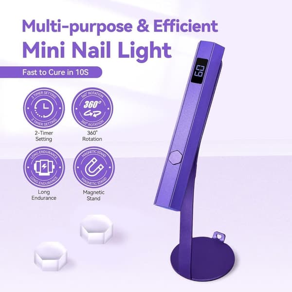 Mini UV Lampe Negle Sølv Negle Lampe med Kraftig Magnetisk Base 2-i-1 LED med 20s / 60sTimer og Negle Stempler