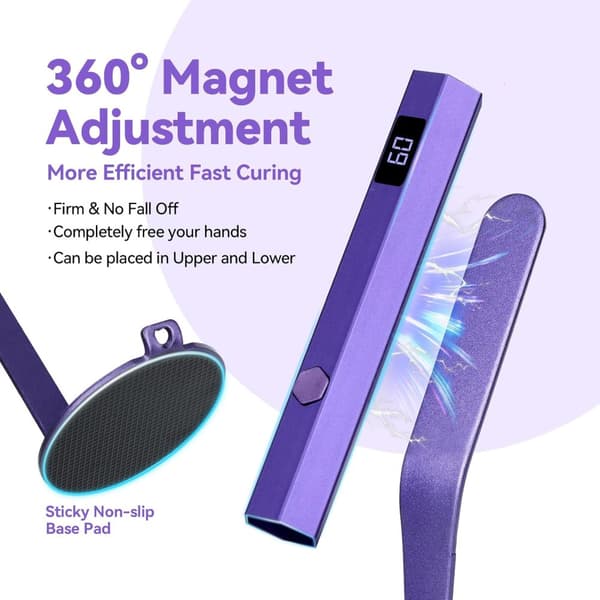 Mini UV Lampe Negle Sølv Negle Lampe med Kraftig Magnetisk Base 2-i-1 LED med 20s / 60sTimer og Negle Stempler