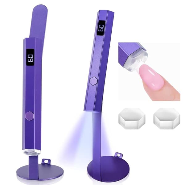 Mini UV Lampe Negle Sølv Negle Lampe med Kraftig Magnetisk Base 2-i-1 LED med 20s / 60sTimer og Negle Stempler Lilla