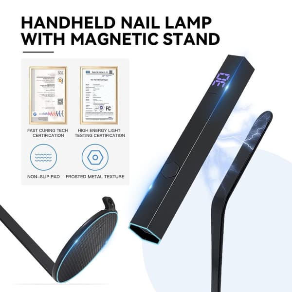 Mini UV Lampe Negle Sølv Negle Lampe med Kraftig Magnetisk Base 2-i-1 LED med 20s / 60sTimer og Negle Stempler