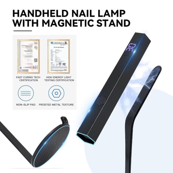 Mini UV Lampe Negle Sølv Negle Lampe med Kraftig Magnetisk Base 2-i-1 LED med 20s / 60sTimer og Negle Stempler