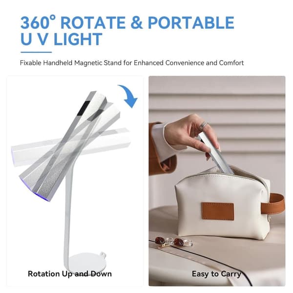 Mini UV Lampe Negle Sølv Negle Lampe med Kraftig Magnetisk Base 2-i-1 LED med 20s / 60sTimer og Negle Stempler