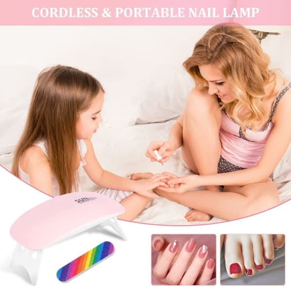 OBOSOE Bärbar UV-lampa för naglar – USB-driven, kompakt modell med 6 LED-lampor, vit/rosa