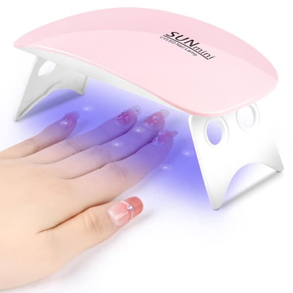 OBOSOE Bärbar UV-lampa för naglar – USB-driven, kompakt modell med 6 LED-lampor, vit/rosa
