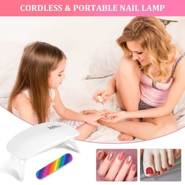 OBOSOE Bärbar UV-lampa för naglar – USB-driven, kompakt modell med 6 LED-lampor, vit/rosa