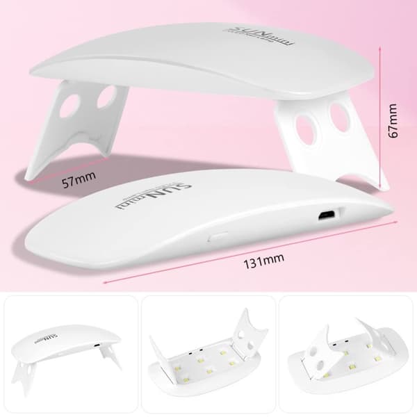 OBOSOE Bärbar UV-lampa för naglar – USB-driven, kompakt modell med 6 LED-lampor, vit/rosa