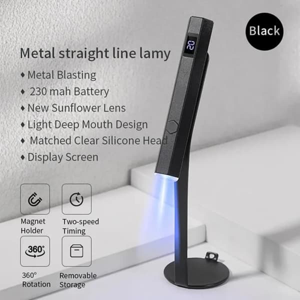OBOSOE bærbar mini UV LED negletørrer, UV-lys, 360° rotation, gel e-maill lampe, magnetisk holder, hurtigtørrende, bærbar Sort