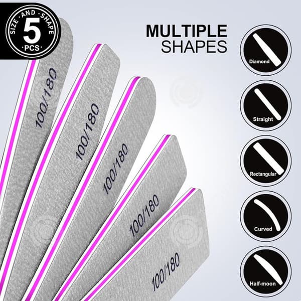 INN Nagelfil 5 Former Grit 100/180 Professionell Nagelfil Set Dubbelsidig Polering Slip Gel Nagelfil