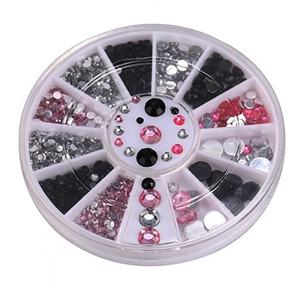 Rhinestone 4 størrelser Sølv Sort Pink