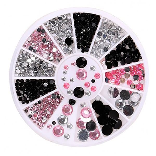 Rhinestone 4 størrelser Sølv Sort Pink